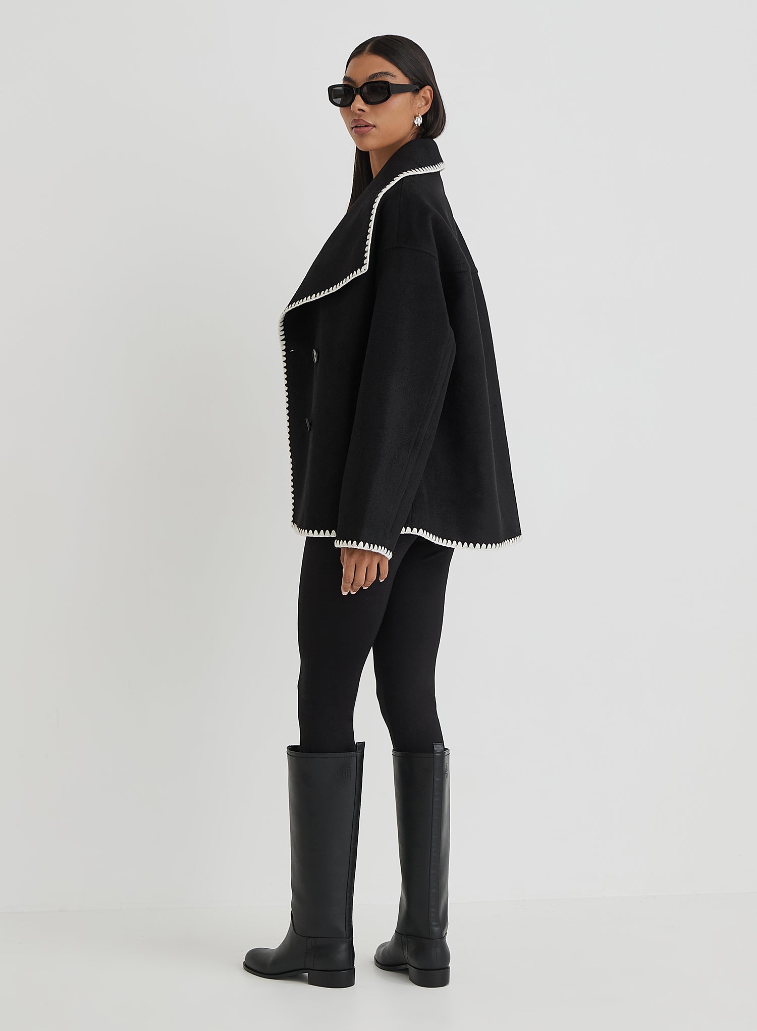 Black Contrast Stitch Oversized Jacket